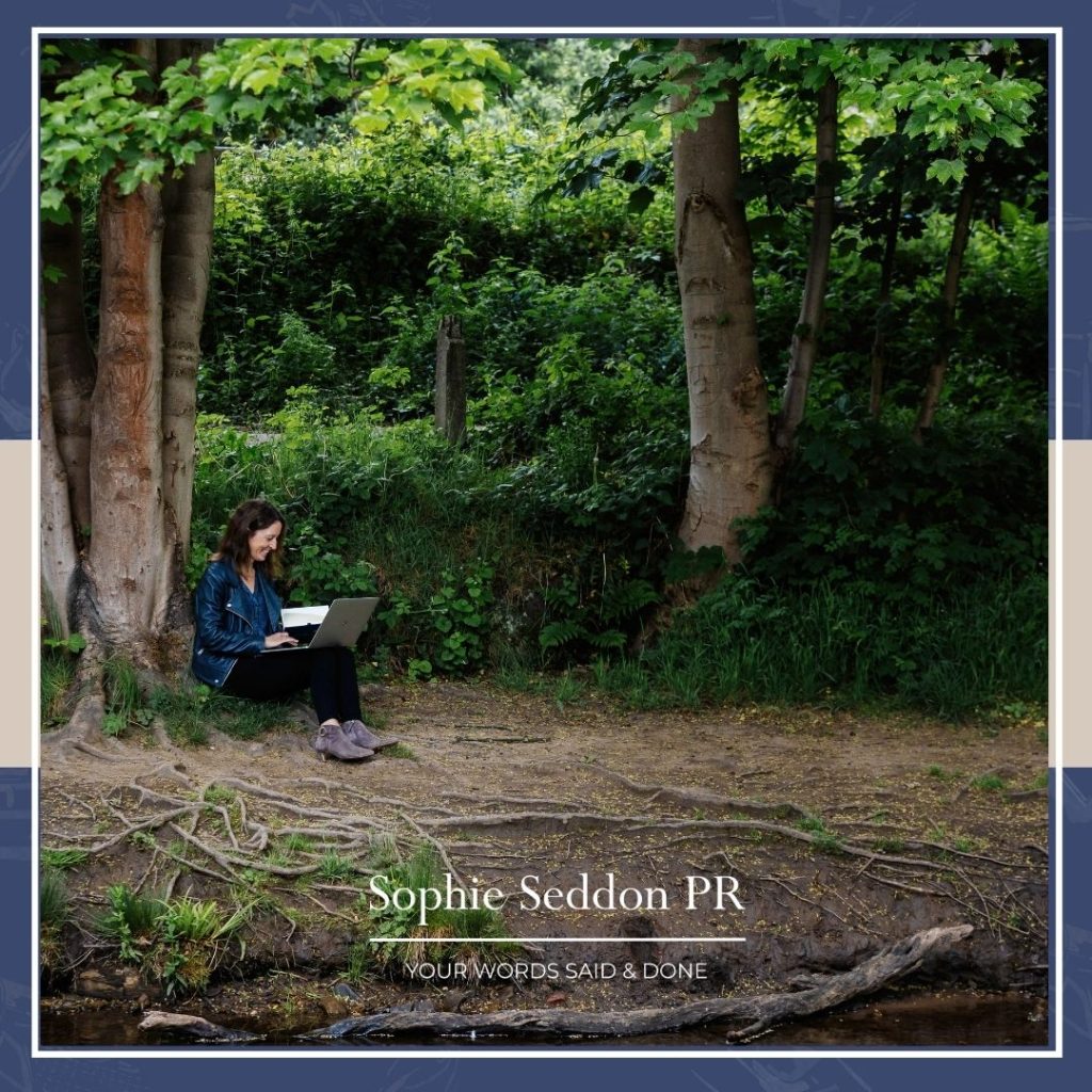 Sophie, of Sophie Seddon PR, sat outside in the countryside with her notebook writing and reflecting on how strategic communication can help write the next chapter in business.