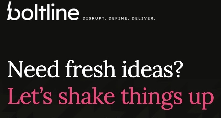 Screen grab of boltline landing page. Words created by Sophie Seddon PR.
