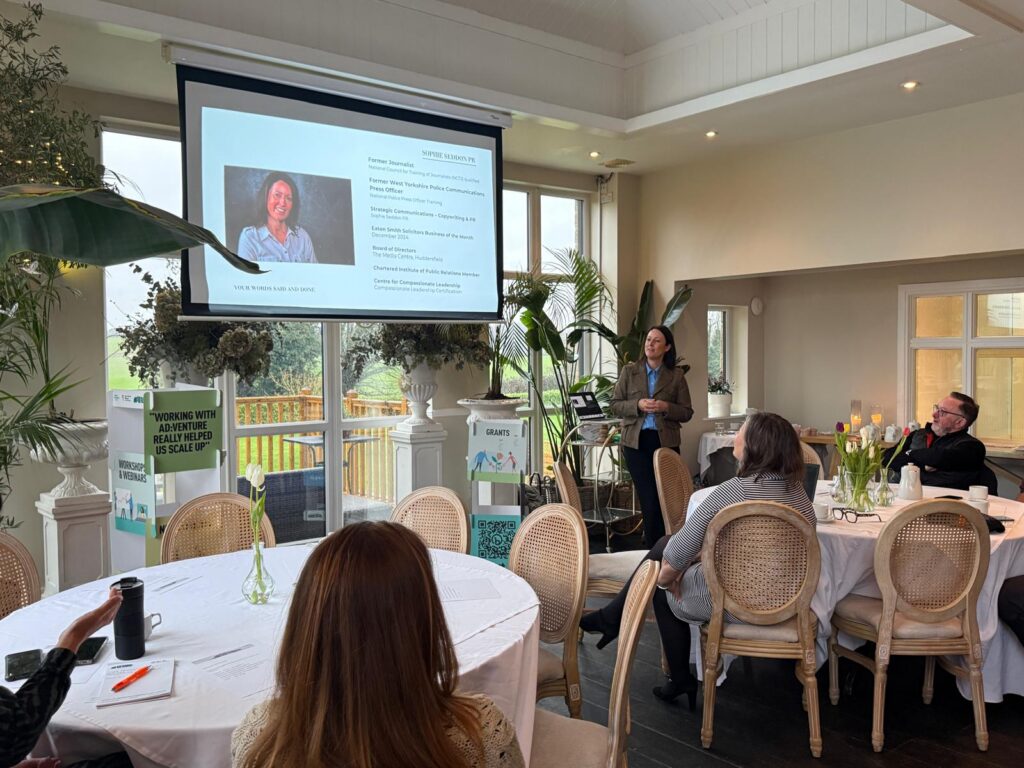 Sophie Seddon delivering a workshop on imposter syndrome and confidence for business owners through AD:VENTURE at Silvertini House, Wakefield.